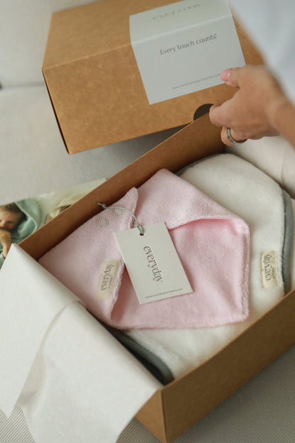 Everyday by Roberta newborn gift box for a girl with hooded towel and bandana bib